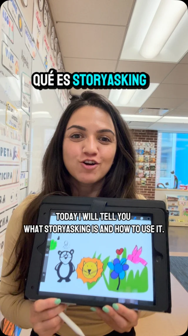 Storyasking is an interactive way to co-create a story with your students by asking questions and guiding them with visual support, gestures, and options often using cognates and high-frequency words. 

In my class, we created a story together, then I wrote it in Canva and turned it into a coloring page for students to take home. It’s a fun, meaningful way to assess comprehension and celebrate language learning at the end of the year!

Do you use story-asking in your classes?

#iteachspanish #comprehensibleinput #spanishteacher #elementaryspanishteacher #languageacquisition #storyasking #aquisitiondriveninstruction #profe #