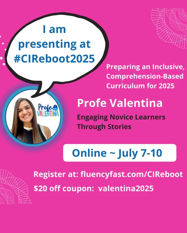 I’m so excited to be presenting at #CIReboot25 this summer! Join me and an incredible lineup of world language educators.

Use code: valentina2025 to get $20 off your registration!

Link in bio!

Why I love this conference:
✅ Affordable: $169 (just $149 with your discount!)
✅ Live and recorded sessions
✅ University credit available
✅ Online—no travel stress
✅ Breakout support sessions (Spanish, French, Elementary)

@fluencyfast
#CIReboot #iteach #comprehensibleinput #languageacquisition